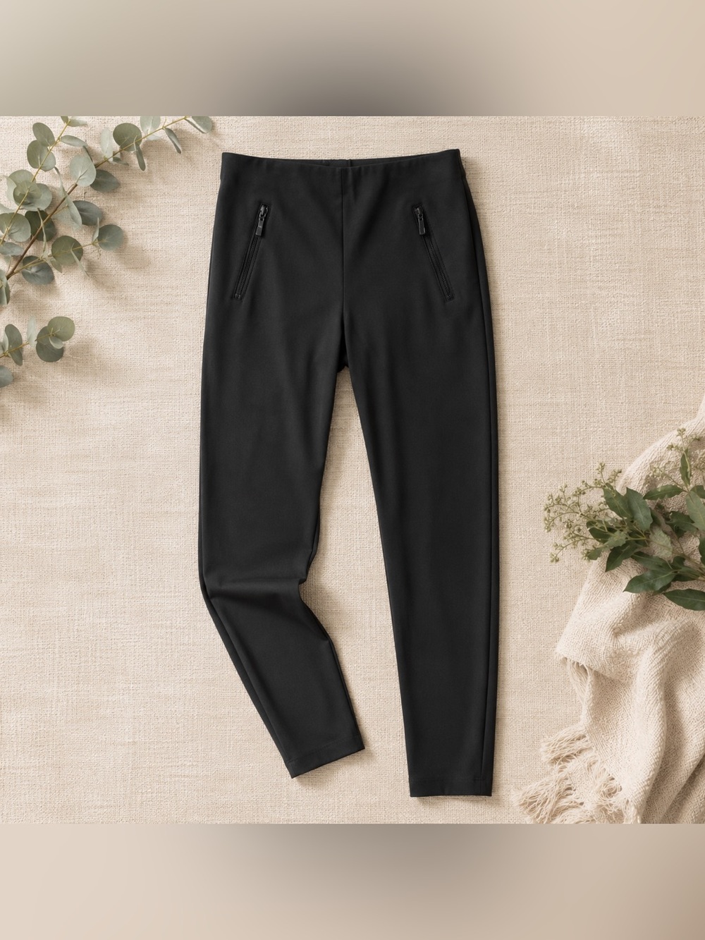 Rachel Zoe Dark Green Skinny Pants |Zip Pocket |Sleek Stretch Elevated Minimal
